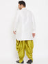 Vastramay Men's Plus Size White Silk Blend Curved Kurta Dhoti Set